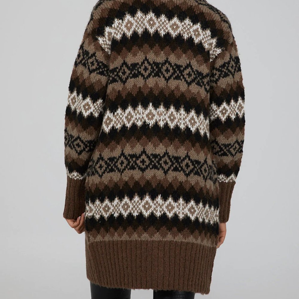 Brown Contrast Wool-Feel Cardigan